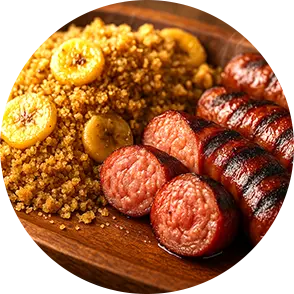 Linguiça com farofa de banana